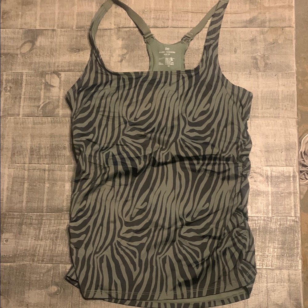 Ruby Ribbon Zebra Print Green Swim Top